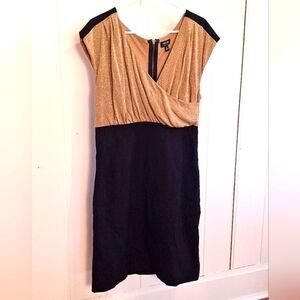 Nicole Miller Tan Black Sheath Cocktail Dress Size 16 Very Good Condition
